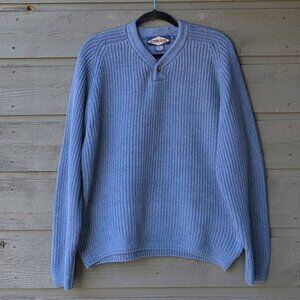VTG 90s Ruff Hewn 100% Cotton Slate Blue Ribbed Knit One Button Henley Sweater